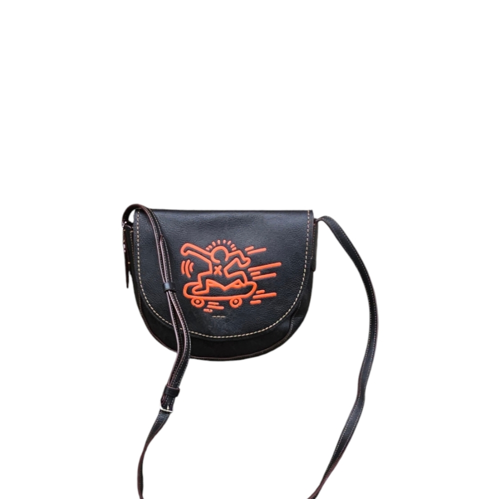 Coach Black Leather Crossbody with Orange Skateboard Graphic - Picture 11 of 13